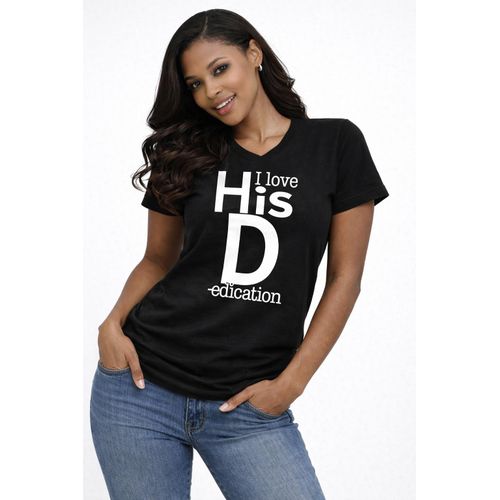 Women’s “I Love His Dedication” V-Neck T-Shirt – Fun Love Quote Cotton Tee