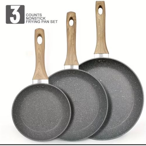 1 Set of 3pcs Non-Stick Cookware, Non-Stick Frying Pan, Induction Cooker, 7&9.5&27.94 cm Omelet Pan Set, Kitchen Cooking Pan Set, PFOA And PFAS Free (Gray)