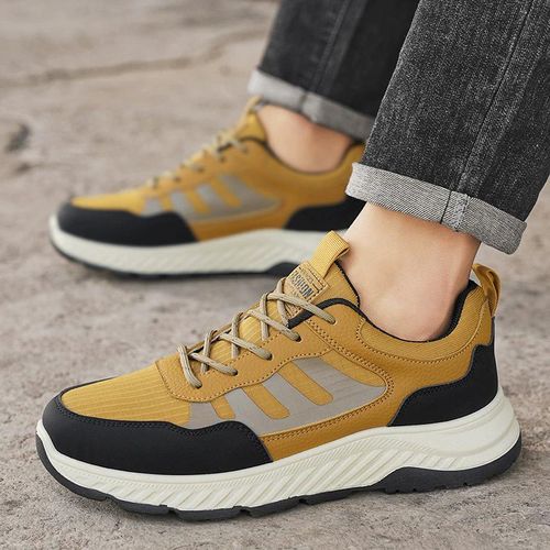 Height increasing sports shoes, thick soled running shoes, breathable mesh shoes-Yellow