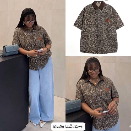 Women's Leopard Print Oversized Button-Up Shirt – Brown