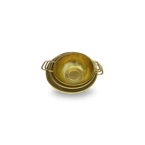 3Pcs Set Luxury Gold Stainless Steel Colander Sieve With Handle - Rice Washing Strainer Basket - Fruit Vegetable Washing Bowl