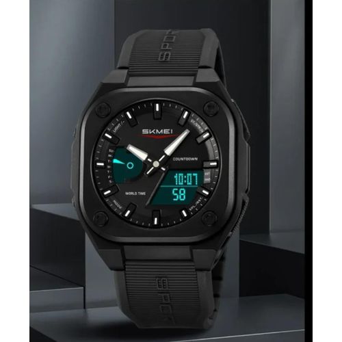 Men's Digital Luminous Trendy Analog and Digital Rubber strap wristwatch