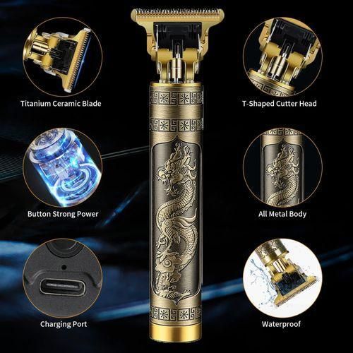 Vintage Dragon Cordless Hair Clipper – T-Blade Professional Beard Trimmer for Men