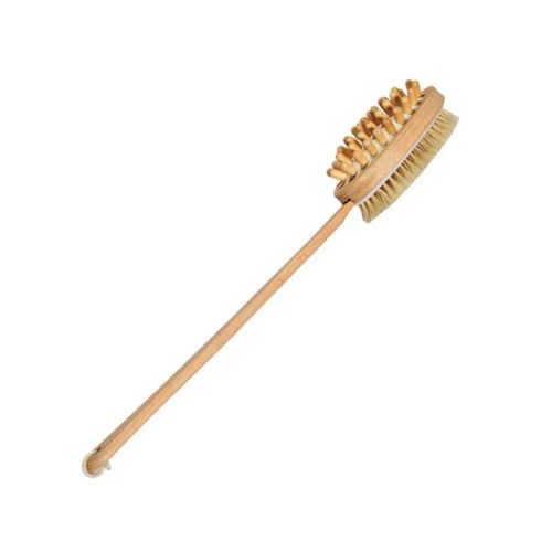 Bath Brush with Long Handle Dual-Sided Massage Wooden Brush Body Exfoliator for Bath