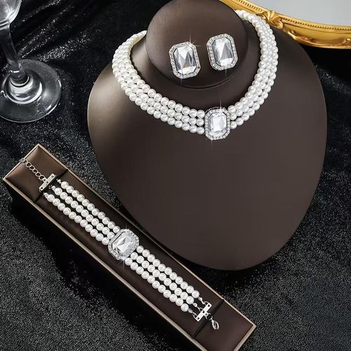 4pcsset of Elegant Multi-layered Jewelry Including Earrings Necklaces and Bracelets Suitable for Banquets Weddings Parties and Holiday Gifts