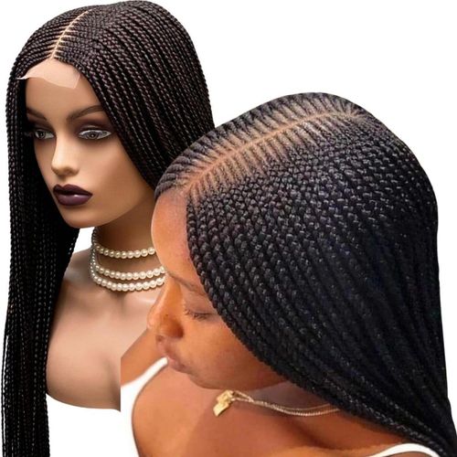 Kim K Cornrow Lace Front Wig - Handmade 2x6 Customizable Micro Braids for Black Women