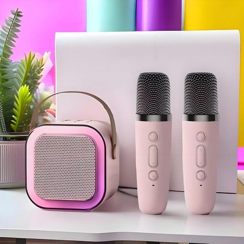 Bro Toumi LED Bluetooth HIFI Karaoke Microphone Pink