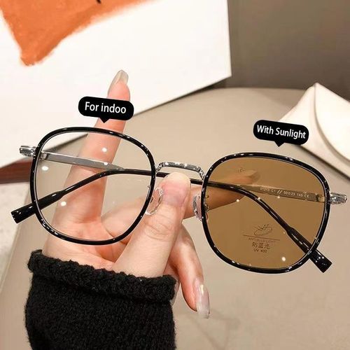Women's Glasses Anti Blue Light Photochromic Non-Prescription - Black Metal Frame
