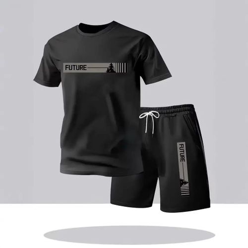 Men's 2-Piece Print Short Sleeve T-Shirt & Shorts Set, Casual Sportswear Summer Tracksuit