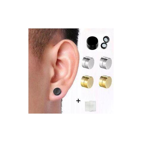 Men 3 colorful magnetic earrings black, silver and gold