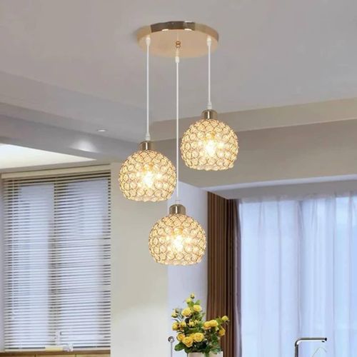 3-Light Luxury Crystal Basket Pendant Chandelier - Gold