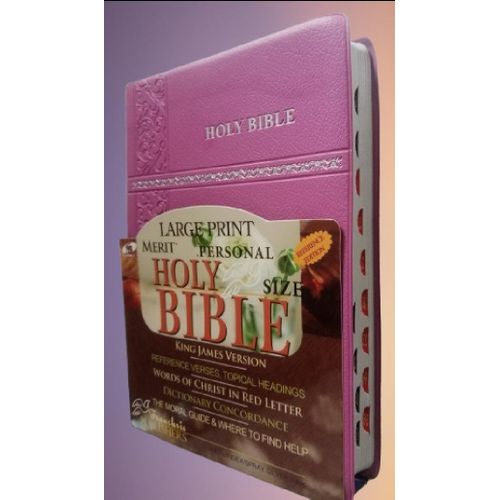 Holy Bible KJV Large Print Merit Personal Reference Edition,Thumb index Pink Leather Color