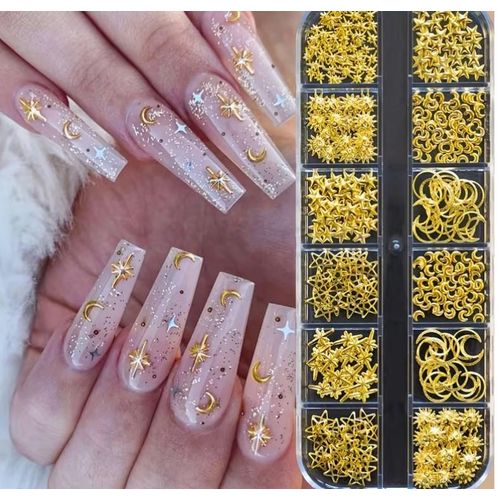 Luxury Rhinestones Accessories- Metallic Star, Moon Nail Studs