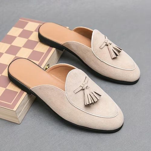 stylish cream men’s tassel half-shoe