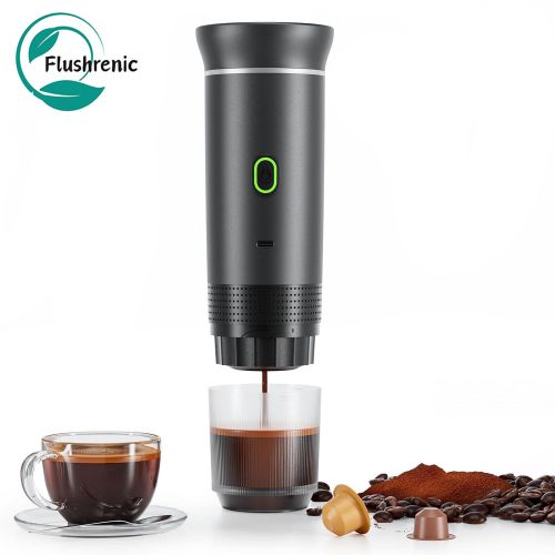 Portable coffee maker, electric travel espresso machine, portable coffee maker with heating water compatible with ground coffee and small and large capsules, portable coffee maker, espresso machine, suitable for travel