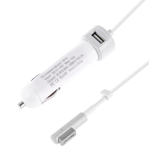 60W 51V 21A USB Interface Car Charger With 165V 365A L MagSafe Interface Data CableWhite
