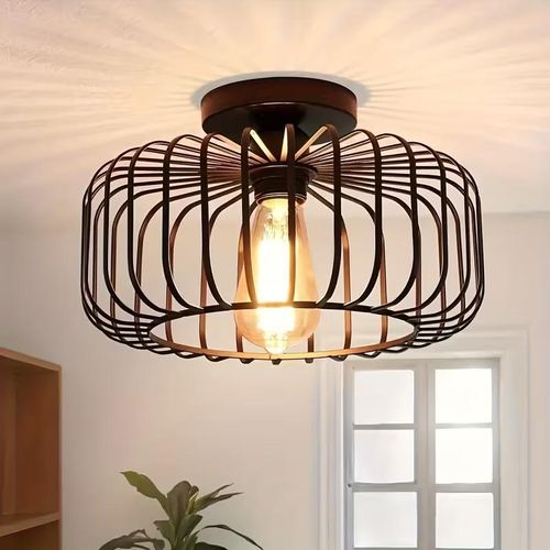 Modern Black Metal Ceiling Light with E27 Socket - Flame Round Lampshade Pendant