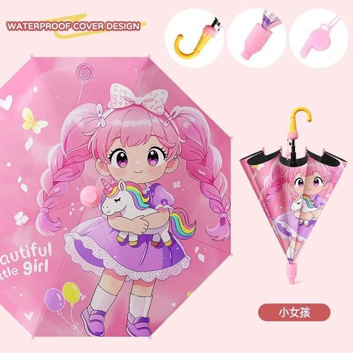 Children Cute Cartoon Character Umbrella with Safety Whistle