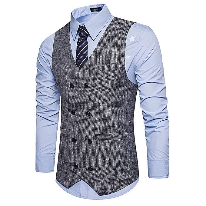 Fashion V Neck Double Breasted Belt Design Waistcoat - GRAY | Jumia.com.ng