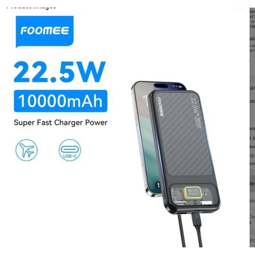 ORIGINAL FOOMEE 22.5W Fast Charging Power Bank 10000mAh, Ultra Slim Portable Charger with LED Display, Dual USB & Type-C Output for Phone, iPhone, Samsung, iPad