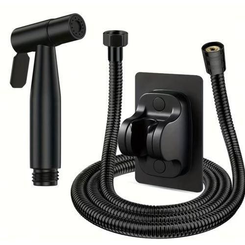 304 Black Spray Gun + 1.5m Black Hose + Black Wall Bracket: High-Pressure Shower Head Set