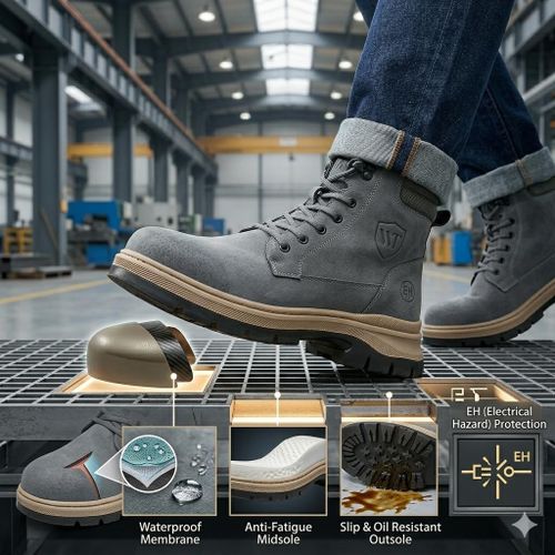 Men's Breathable SAFETY BOOT/SHOES Anti Smashing Anti Puncture Safety Shoes, Steel Toe Safety Boots Ankle Safety Anti-smashing Steel Mid-plate Safety Shoes for Men Water Resistant Hiking Boots Safety Work Shoe Leather Male Footwear