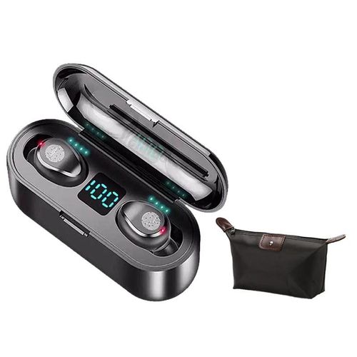 Bag+F9 Bluetooth Wireless Earphone With 2000mAh Battery Headset - Black Zw