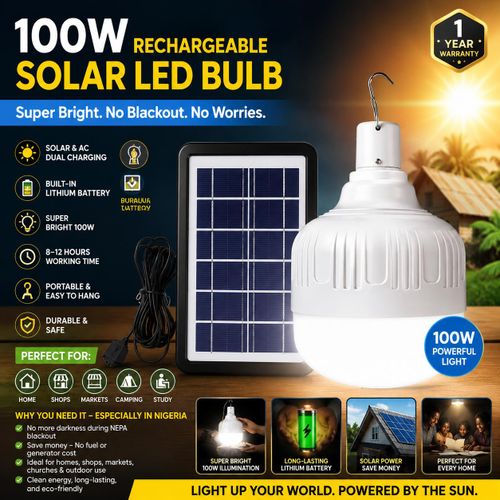 100w rechargeable (inbuilt lithium battery) led bulb with panel and charger