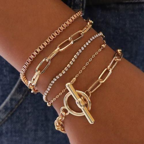 5IN1 LADIES BRACELET/ ANKLET ELEGANT BUKLE GOLD BRACELET FIVE SET OF LADIES BRACELETS