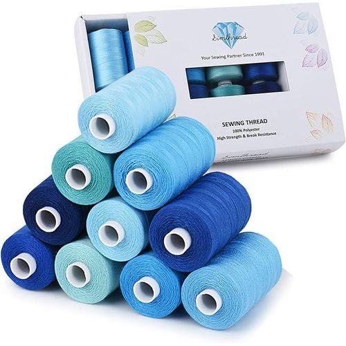 All Purpose Sewing Thread, 10 Spool White Series Bobbin Polyester Thread for Sewing, Handy Polyester Sewing Threads for Sewing Machine - (Denim color Series)