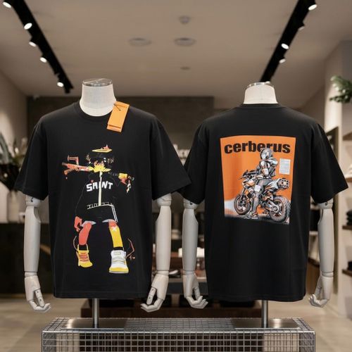 SAINT x CERBERUS Anime Double-Sided Graphic T-ShirtOversized Black Streetwear Tee Unisex Anime Cyberpunk Shirt