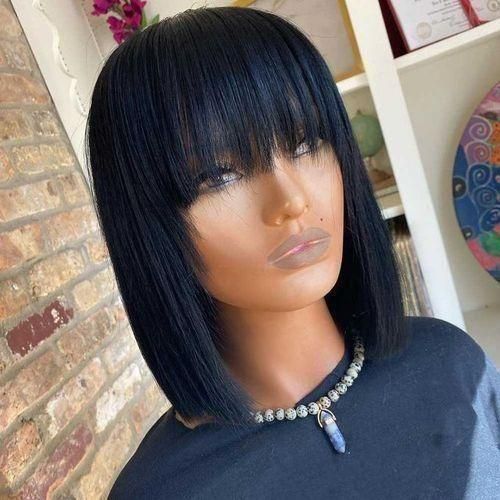 Honey Blonde Bone Straight Short Cut Bob With Bangs