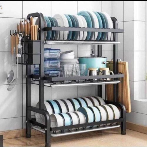 3-Tier Stainless Steel Dish Drying Rack With Utensil & Cup Holder – Large Capacity