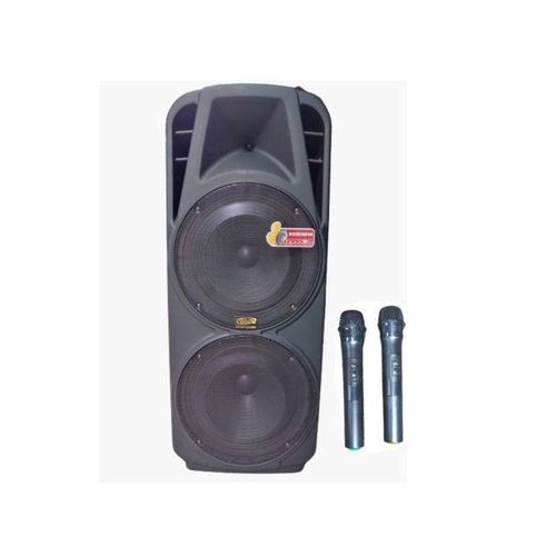 15" Rechargeable Public Address System Speaker With Bluetooth, 2 Wireless Microphones, Remote Contro