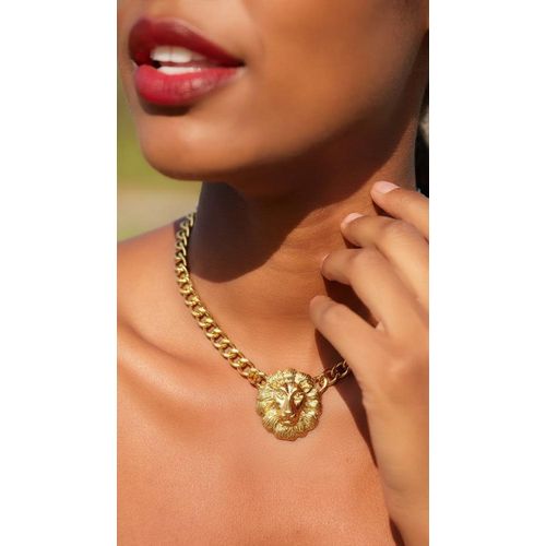 Street Hip-Hop Cool Gold Lion Head Statement Pendant Necklace (Unisex)