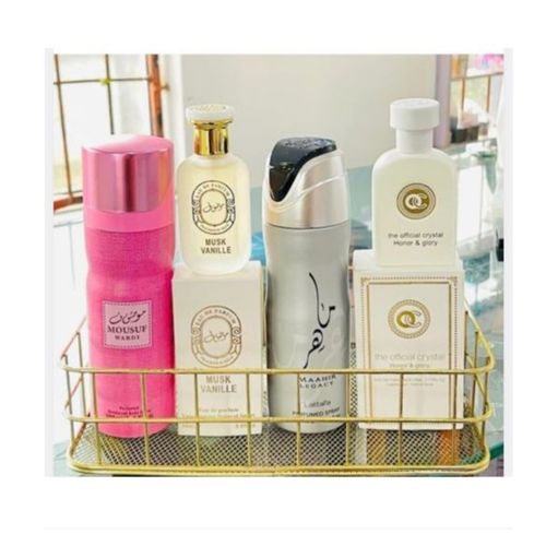 Genie Choco Musk 50ml , Mousuf 25ml, Mousuf Body Spray And French Coffee 30ml With French Coffee Body Spray