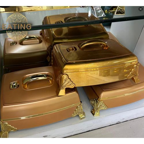 Opulent Gold Charm High-End Thermal Container - Square Shape, Stainless Steel & Food-Safe Plastic, Luxury Finish(6.5L)