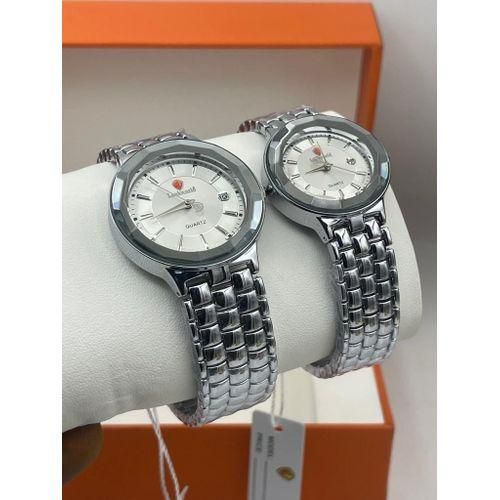 Multi-Timer Classical Sophisticated Female Diamond Iced Silver Wristwatch