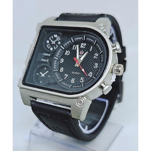Classy Black Leather Wristwatch for Men