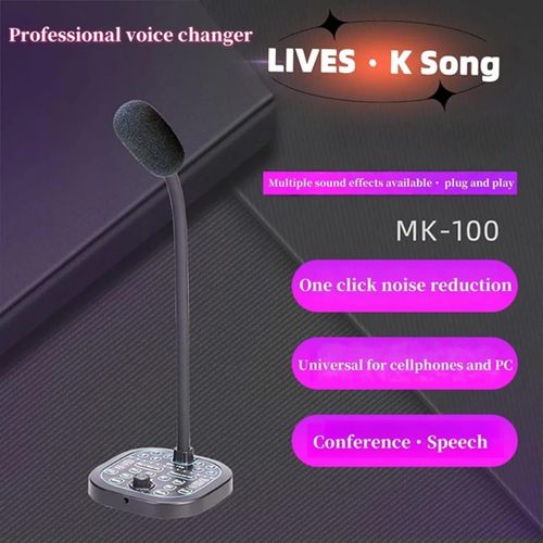 Desktop Condenser Microphone MK100 Voice Changer Soundcard ANC Noise Reduction & One-Click Mute for PC, Laptop, Mobile, Live Streaming, Gaming