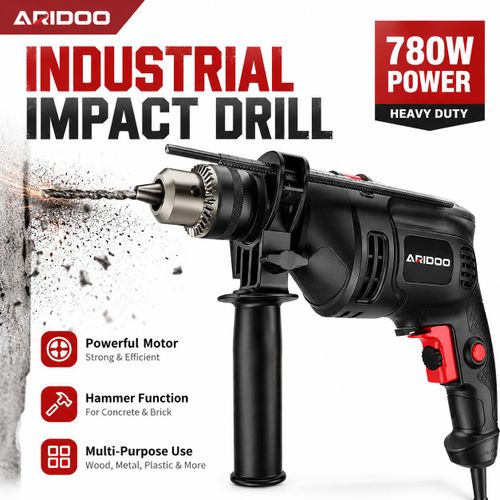 780W Impact Drill Machine – Industrial Electric Impact Hammer Drill With Drill Bit Set For Wall, Wood & Metal,Electric Drill,Concrete,Power Tool
