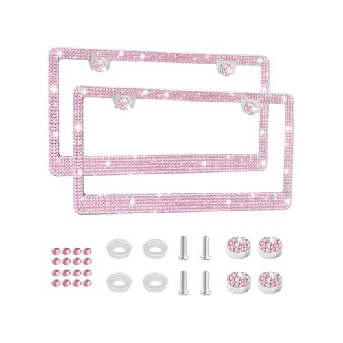 Premium Universal Pink Diamond Encrusted license Plate Frame