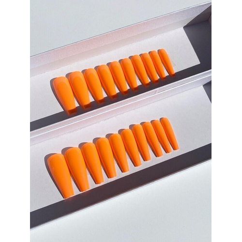 Neon Orange 24pcs All Sizes Press On with Glue