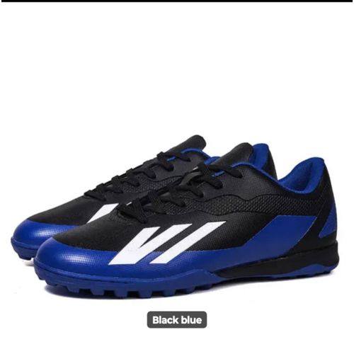 Men's Turf Ground Artificial Grass Football Boots - Black & Royal Blue Soccer Shoes