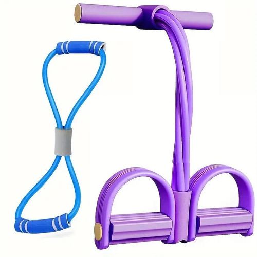 8-Shaped Resistance Rope & 4-Tube Pedal Puller - Purple Yoga Stretching Equipment for Sit-Ups