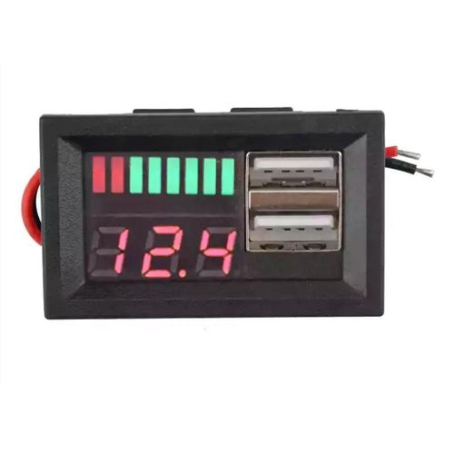 Dual USB 5V 2A Voltmeter Voltage Meter Panel 12V Battery Capacity Indicator Power Tester Lead acid & Lithium 3-7S
