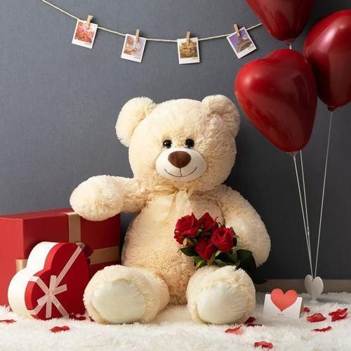 Home Teddy Bear Stuffed Animal Large Teddy Bear Cuddly Plush Toy For Girlfriend Kids Inches Beige