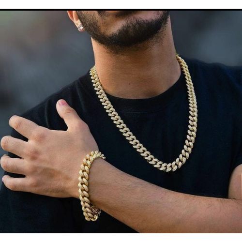Iced Out Cuban Link Choker With Hand Chain Gold