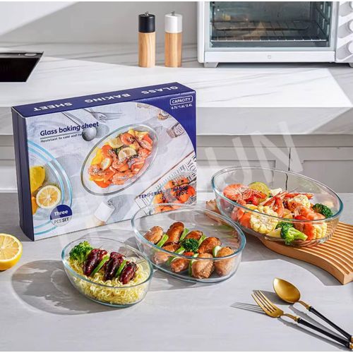 Microwave safe 3pcs oven glass baking plate