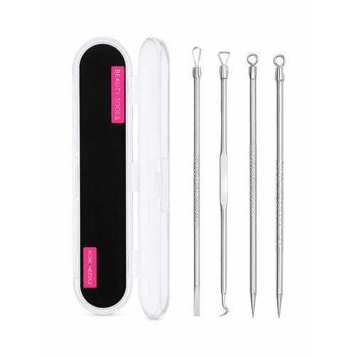 4-Piece Stainless Steel Blackhead & Blemish Extractor Tool Kit With Case - Silver